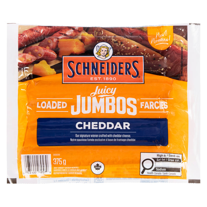 Schneiders Juicy Jumbos Saucisses Fumées au Cheddar Farcies, 375 g