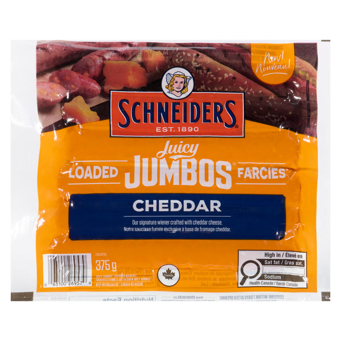 Schneiders Juicy Jumbos Saucisses Fumées au Cheddar Farcies, 375 g