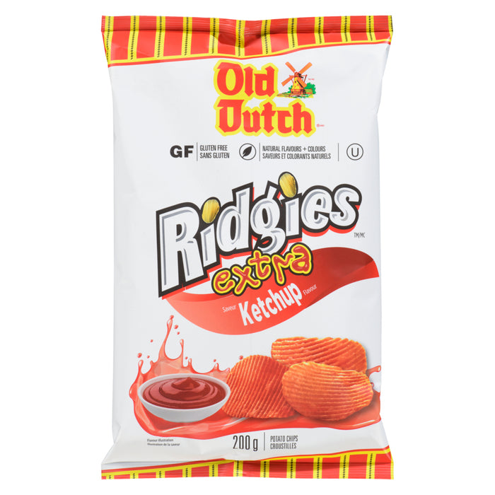 Old Dutch Ridgies Potato Chips Extra Ketchup, 200 g