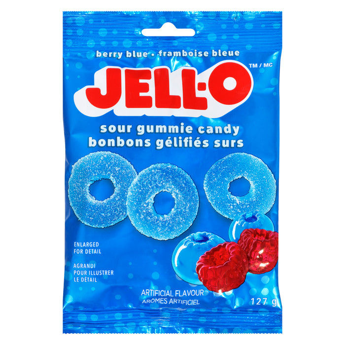 JELL-O Berry Blue Sour Gummie Rings, 127 g