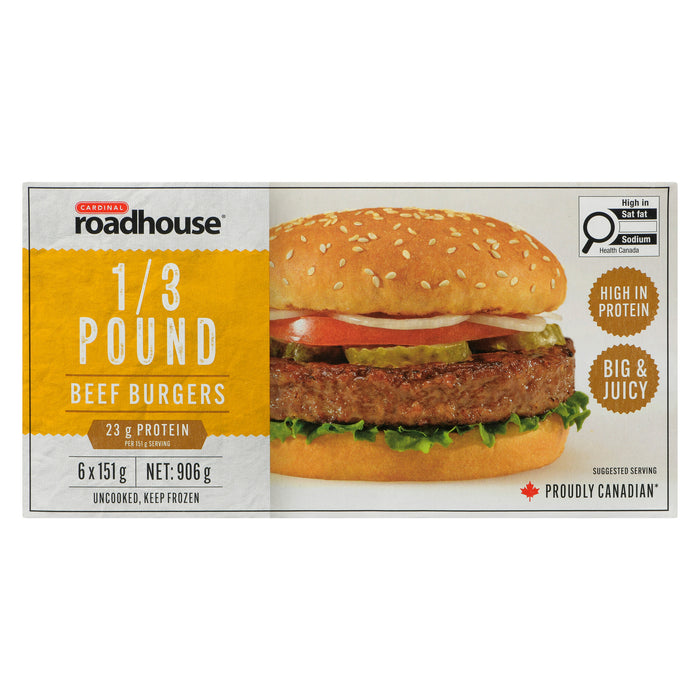 Cardinal Roadhouse 1/3 Livre Burgers de Bœuf, emb. de 6, 906 g
