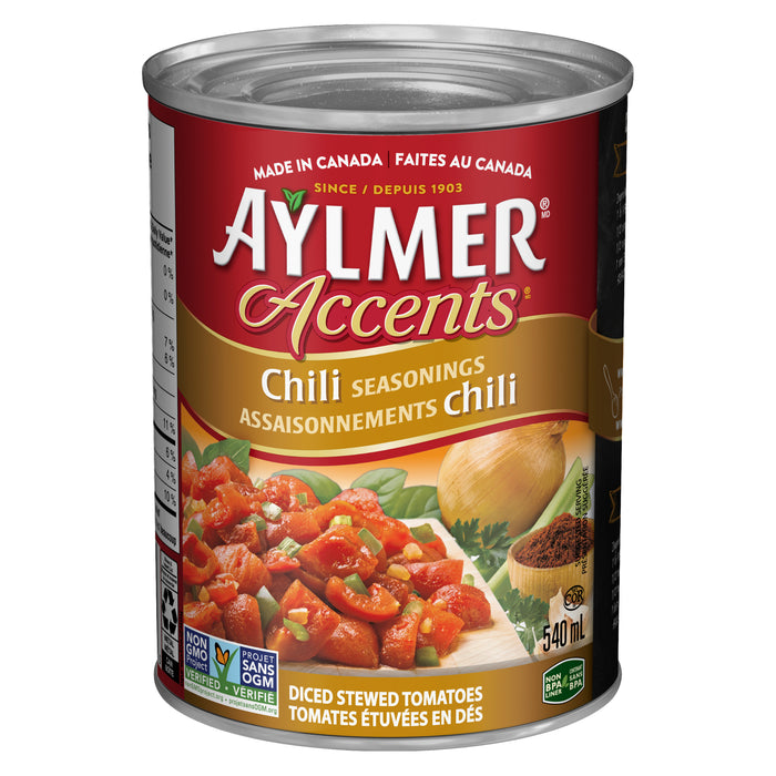 Aylmer Accents Diced Stewed Tomatoes, Chili Seasonings, 540 ml