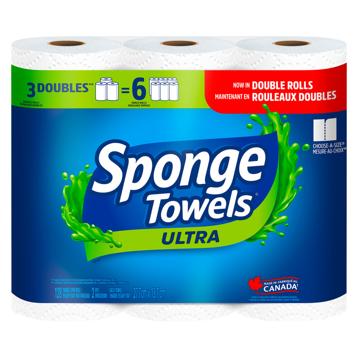 SpongeTowels Ultra 2 Ply Rolls, 3-Pack