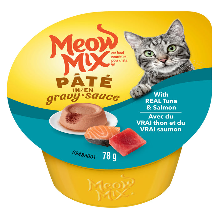 Meow Mix Nourriture pour Chats Pâté en Sauce avec du Vrai Thon et du Vrai Saumon, 78 g