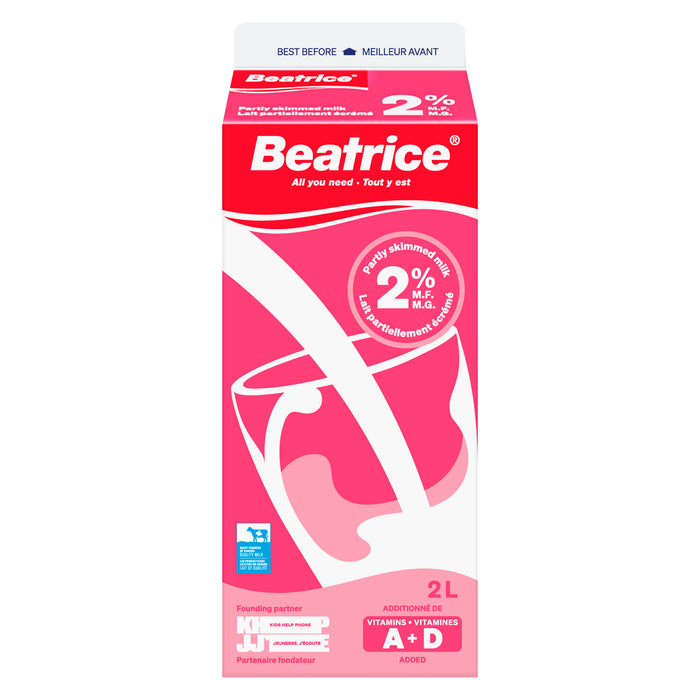 Lait partiellement écrémé Beatrice Frais, 2 % M. G. - 2 L