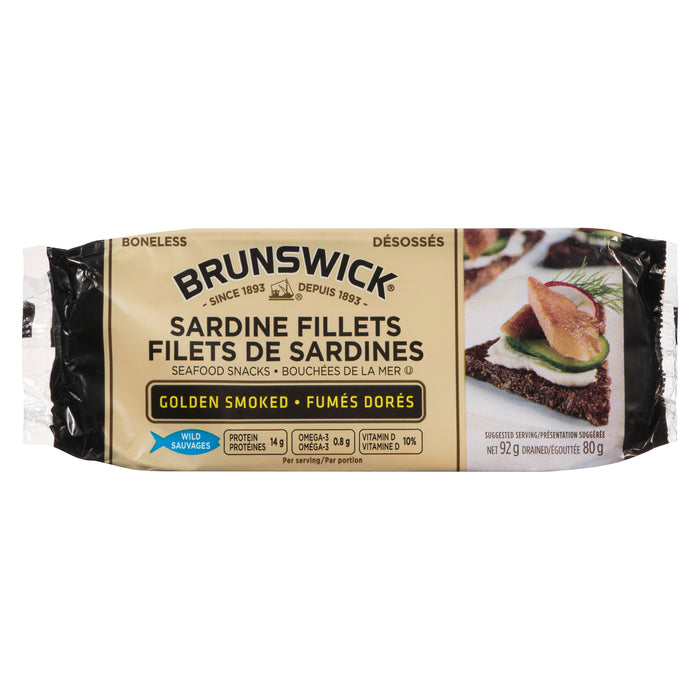 Brunswick Filets de Sardines Bouchées de la Mer Fumés Dorés, 92 g