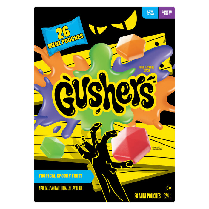 Gushers Collation à Saveur de Fruits Tropicaux Effrayants, emb de 26, 324 g