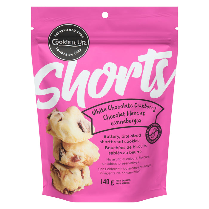 Cookie It Up Shorts Bouchées de Biscuits Sablés au Beurre, Chocolat Blanc et Canneberges, 140 g