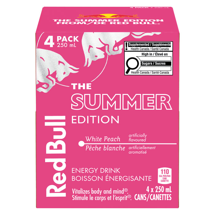 Red Bull Energy Drink White Peach, 4-Pack, 250 ml