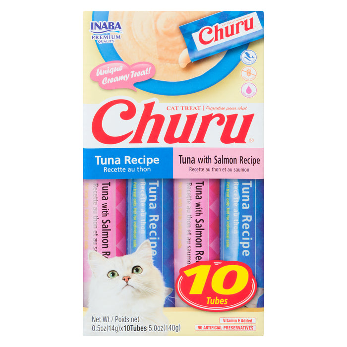 Gâteries pour chats, recette au thon et au saumon Inaba Churu, 140 g