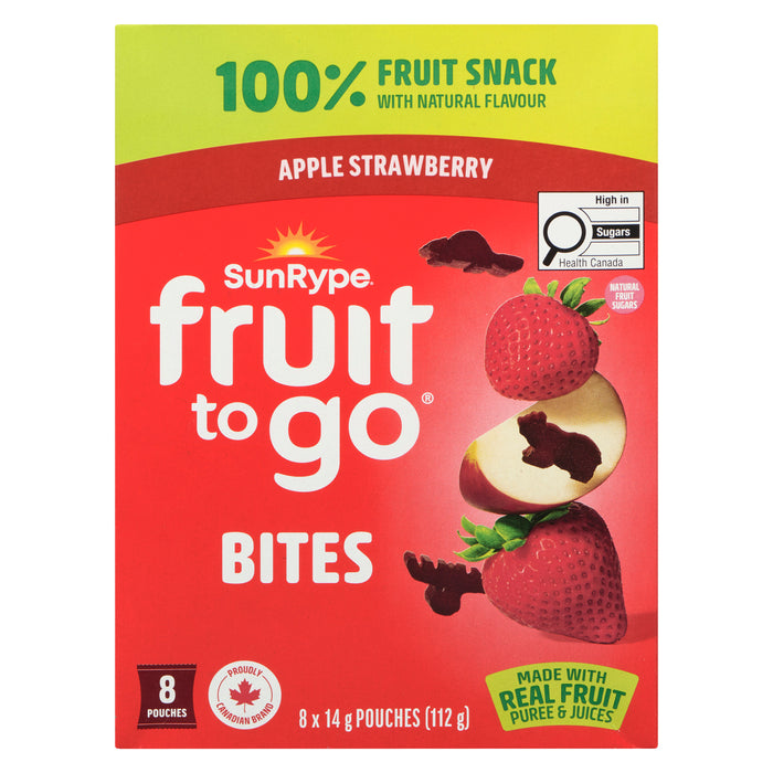 SunRype Fruit to Go 100 % Collation aux Fruits Bouchées Pomme Fraise, emb. de 8, 112 g