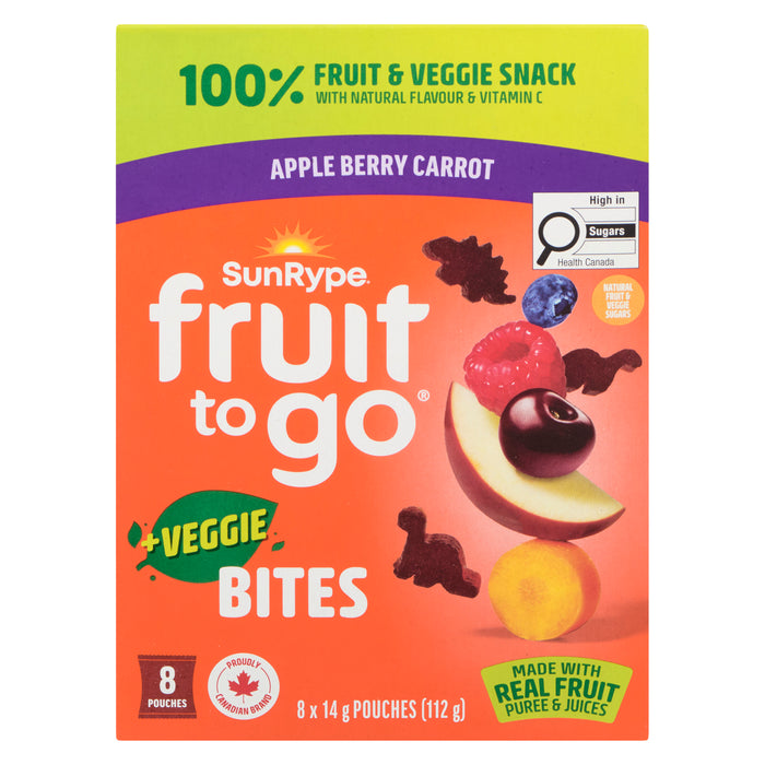 SunRype Fruit to Go 100% Fruit & Veggie Snack +Veggie Bites, Apple Berry Carrot, 8-Pack, 112 g
