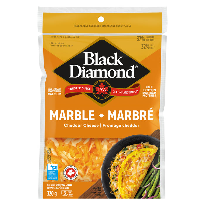Black Diamond Fromage Râpé Naturel Marbré Fromage Cheddar 32% M.G., 320 g
