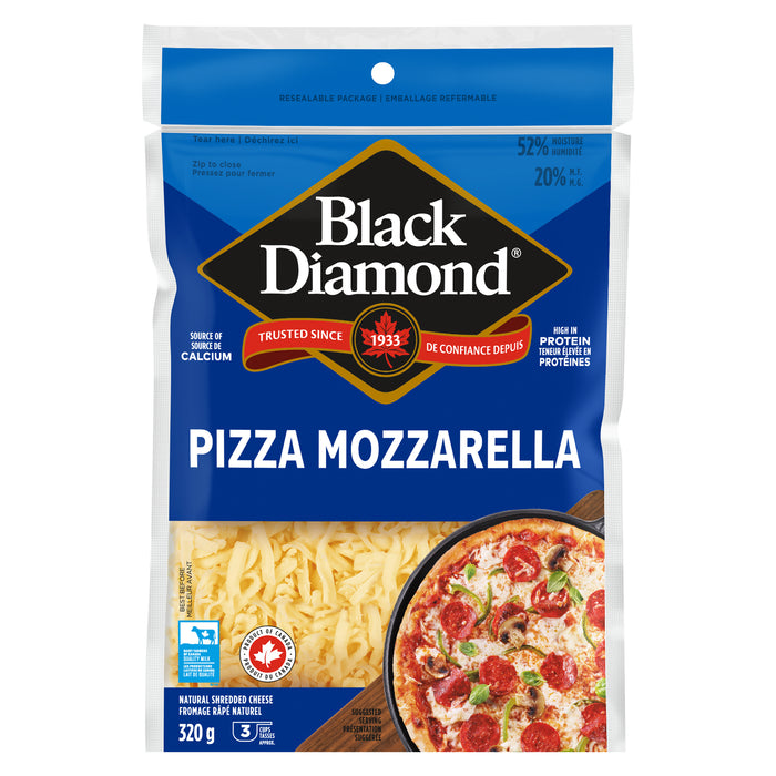 Black Diamond Fromage Râpé Naturel Pizza Mozzarella 20% M.G., 320 g