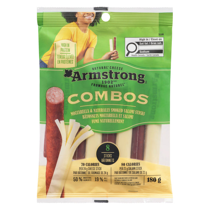 Armstrong Mozzarella & Naturally Smoked Salami Sticks Combos 19 % M.F., 8-Pack, 180 g
