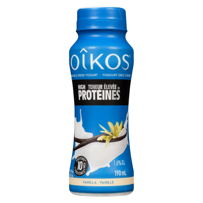 Oikos Yogourt Grec à Boire Teneur Élevée en Protéines Vanille 1.6% M.G., 190 ml