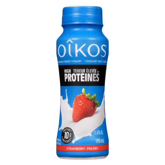 Oikos Drinkable Greek Yogurt High Protein, Strawberry 1.6% M.F., 190 ml