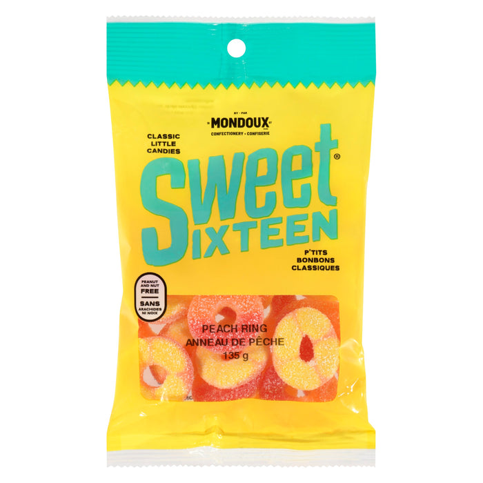 Rondelles à saveur de pêche P'tits bonbons classiques Sweet Sixteen Mondoux, 135 g
