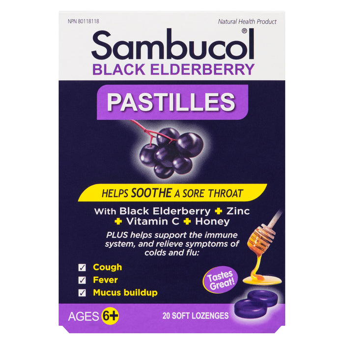 Pastilles à la baie de sureau noir Sambucol, 6 ans et plus, emb. de 20