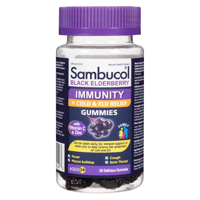 Sambucol Immunity + Cold & Flu Relief Gummies Black Elderberry Ages 3+, 30-Pack