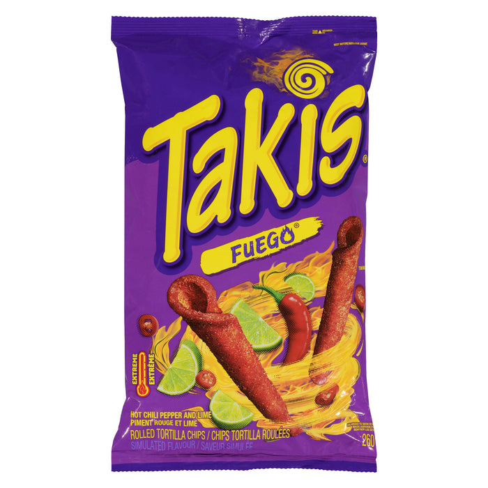 Takis Fuego Chips Tortilla Roulées Piment Rouge et Lime Extrême, 260 g