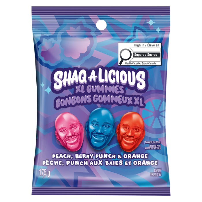 SHAQ-A-LICIOUS Bonbons Gommeux XL Friandise Pêche, Punch aux Baies et Orange, 175 g
