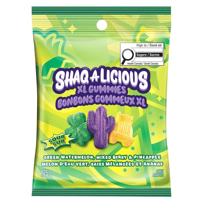 SHAQ-A-LICIOUS Bonbons Gommeux XL Friandise Sur Melon d'Eau Vert, Baies Mélangées et Ananas, 175 g