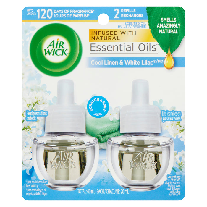 Air Wick Huile Parfumée Cool Linen & White Lilac, emb. de 2, 20 ml