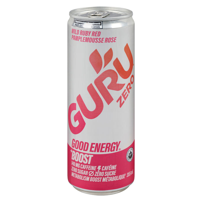 GURU Good Energy Boisson Énergie Zero Pamplemousse Rose, 355 ml