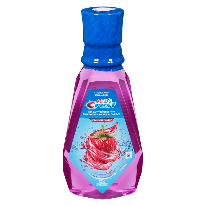 Rince-bouche anticarie au fluorure pour enfants Fraise Crest Kids, 500 ml