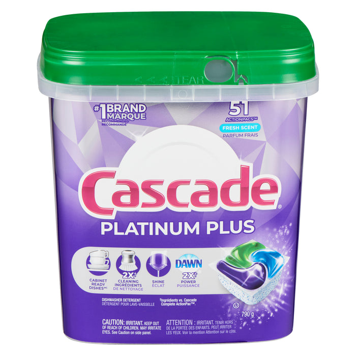 Tablettes pour lave-vaisselle parfum frais Cascade Platinum Plus, emb. de 51