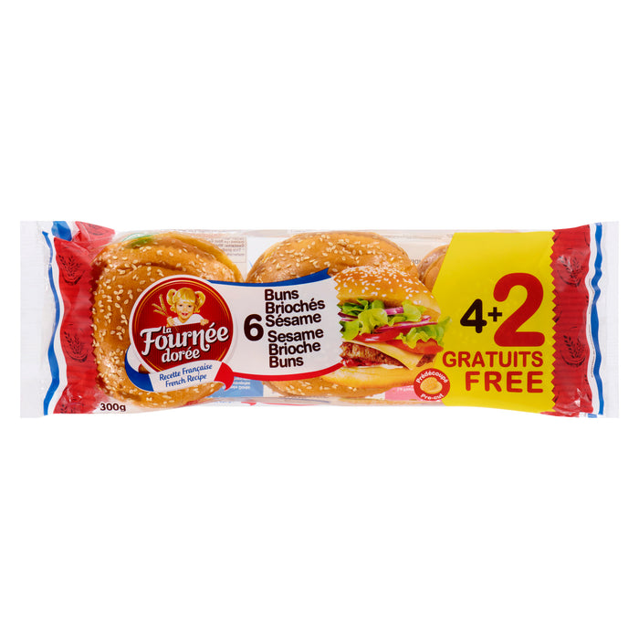 La Fournée Dorée Sesame Brioche Buns, 6-Pack, 300 g