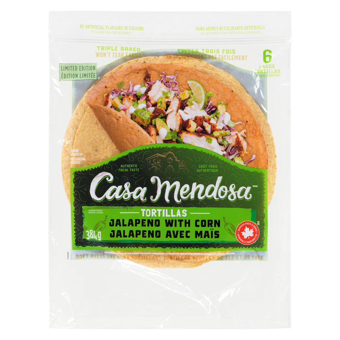 Grandes tortillas au maïs à saveur de jalapeño Casa Mendosa, 384 g – emb. de 6