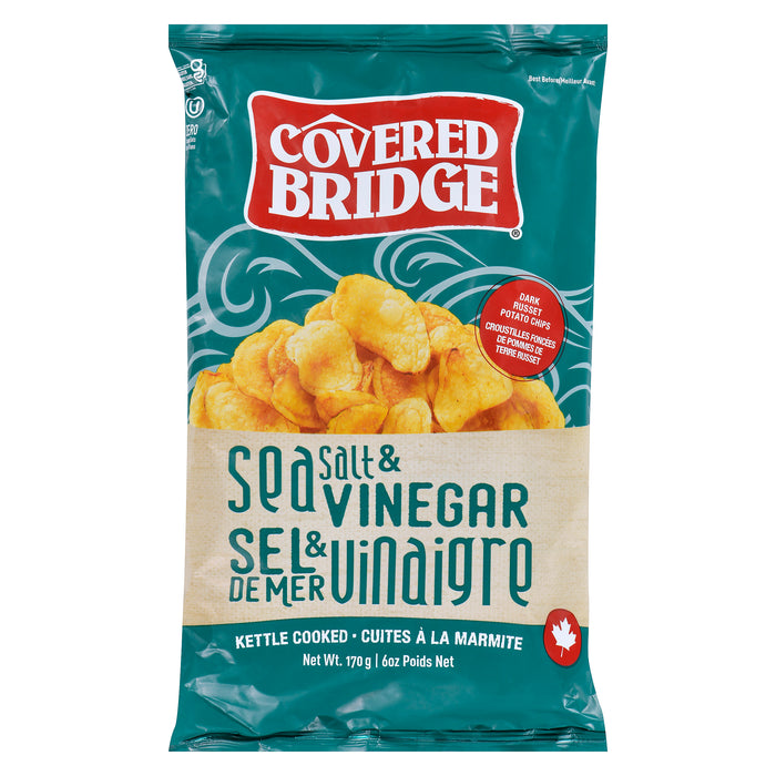 Covered Bridge Croustilles Foncées de Pommes de Terre Russet Sel de Mer & Vinaigre, 170 g
