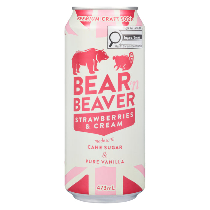 Soda fraises et crème artisanal haut de gamme Bear ’n Beaver, 473 ml