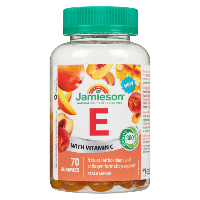 Vitamine E gélifiée à saveur de pêche et de mangue Jamieson – emb. de 70
