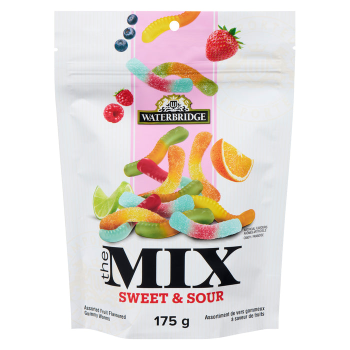 Waterbridge The Mix Assorted Fruit Flavoured Gummy Worms Sweet & Sour, 175 g