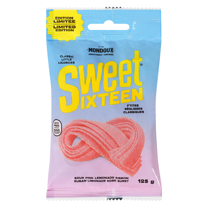 Rubans acidulés à la limonade rose Mondoux Sweet Sixteen, 125 g