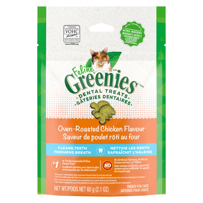 Gâteries dentaires pour chats à saveur de poulet rôti au four Greenies, 60 g