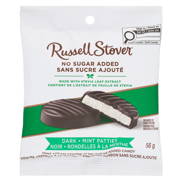 Russell Stover Centre Crémeux à la Menthe à Enrobage Bonbon Sans Sucre Ajouté Noir Rondelles à la Menthe, 56 g