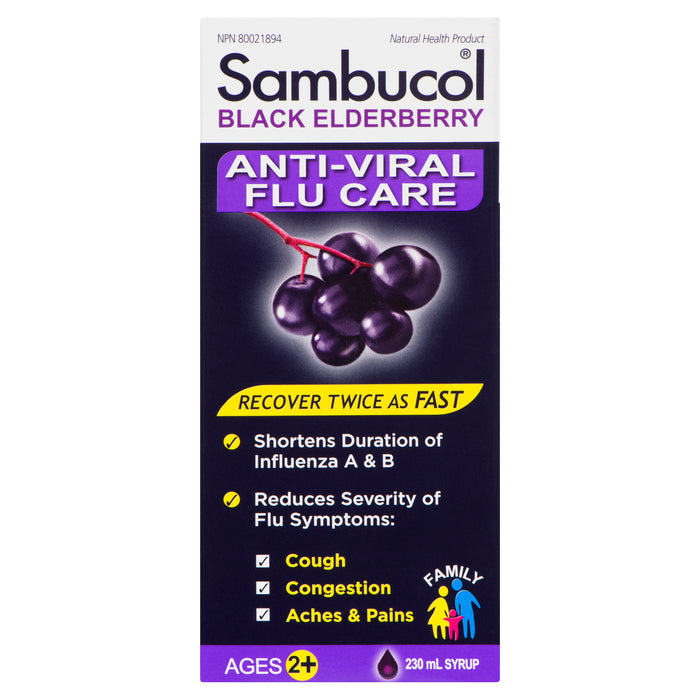 Sirop antiviral contre la grippe sureau noir pour la famille 2 ans et plus Sambucol – 230 mL