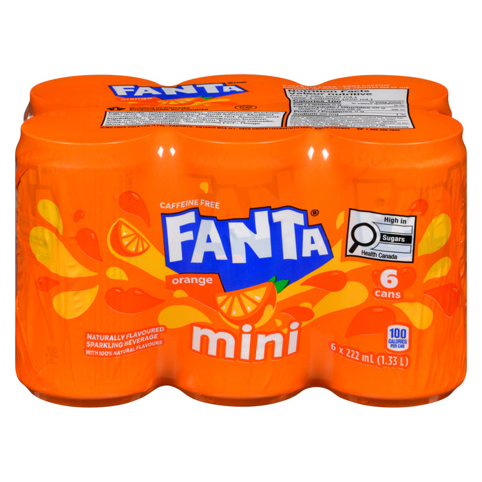 Fanta Sparkling Beverage Orange Mini, 6-Pack, 222 ml