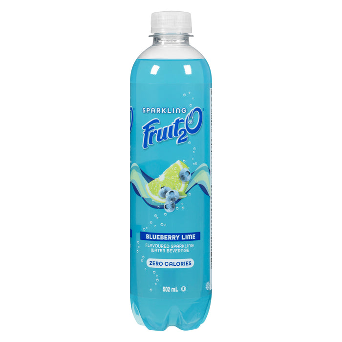 Fruit₂O Boisson d'Eau Pétillante Aromatisée Bleuet Lime, 502 ml