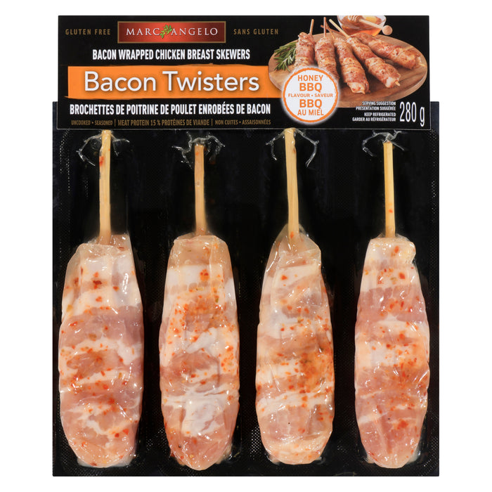 Marcangelo Bacon Wrapped Chicken Breast Skewers Bacon Twisters Honey BBQ Flavour, 280 g