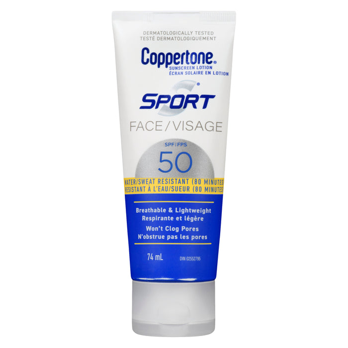 Coppertone Sport Écran Solaire en Lotion Visage, FPS 50, 74 ml