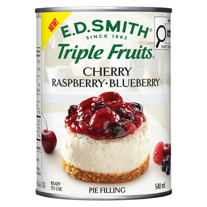E.D.SMITH. Triple Fruits Garniture pour Tarte, Cerise, Framboise et Bleuet, 540 ml