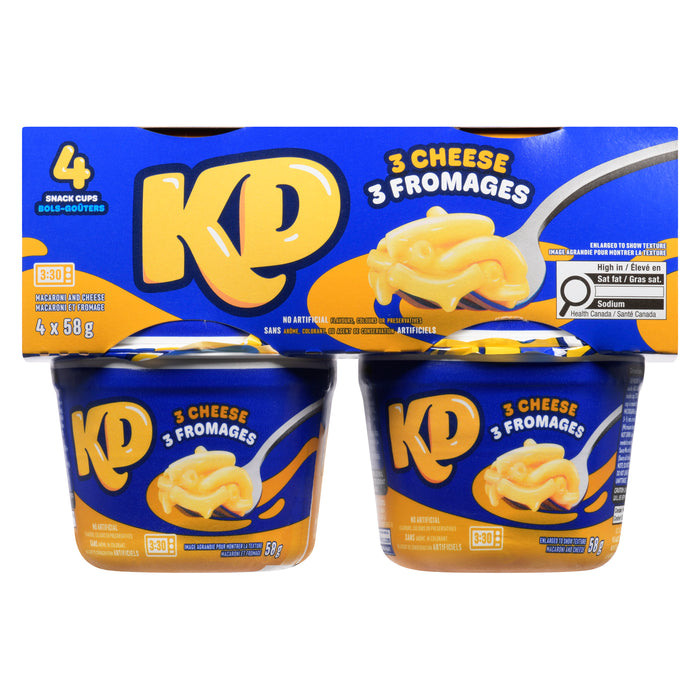 Bols-goûters de macaroni et fromage Trois fromages KD Kraft, emb. de 4 x 58 g