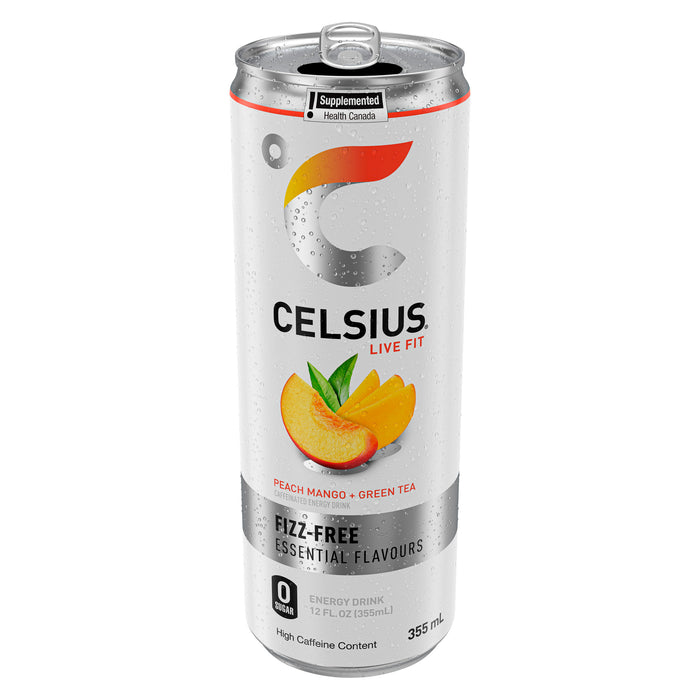 Celsius Fizz-Free Energy Drink Peach Mango + Green Tea, 355 ml