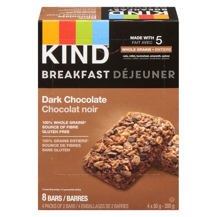 KIND Déjeuner Barres Chocolat Noir, emb. de 4