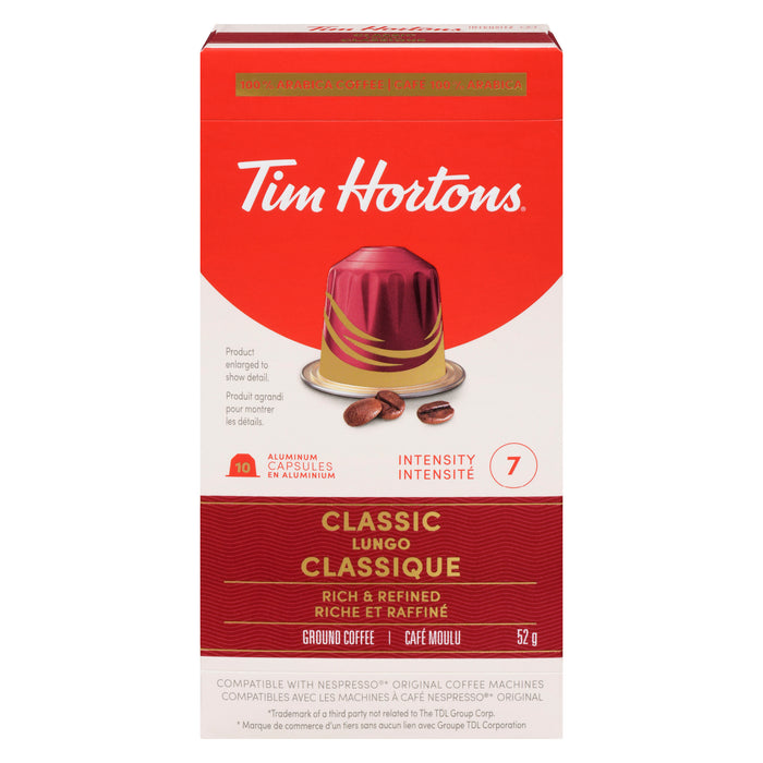 Tim Hortons Ground Coffee Classic Lungo, 10-Pack, 52 g